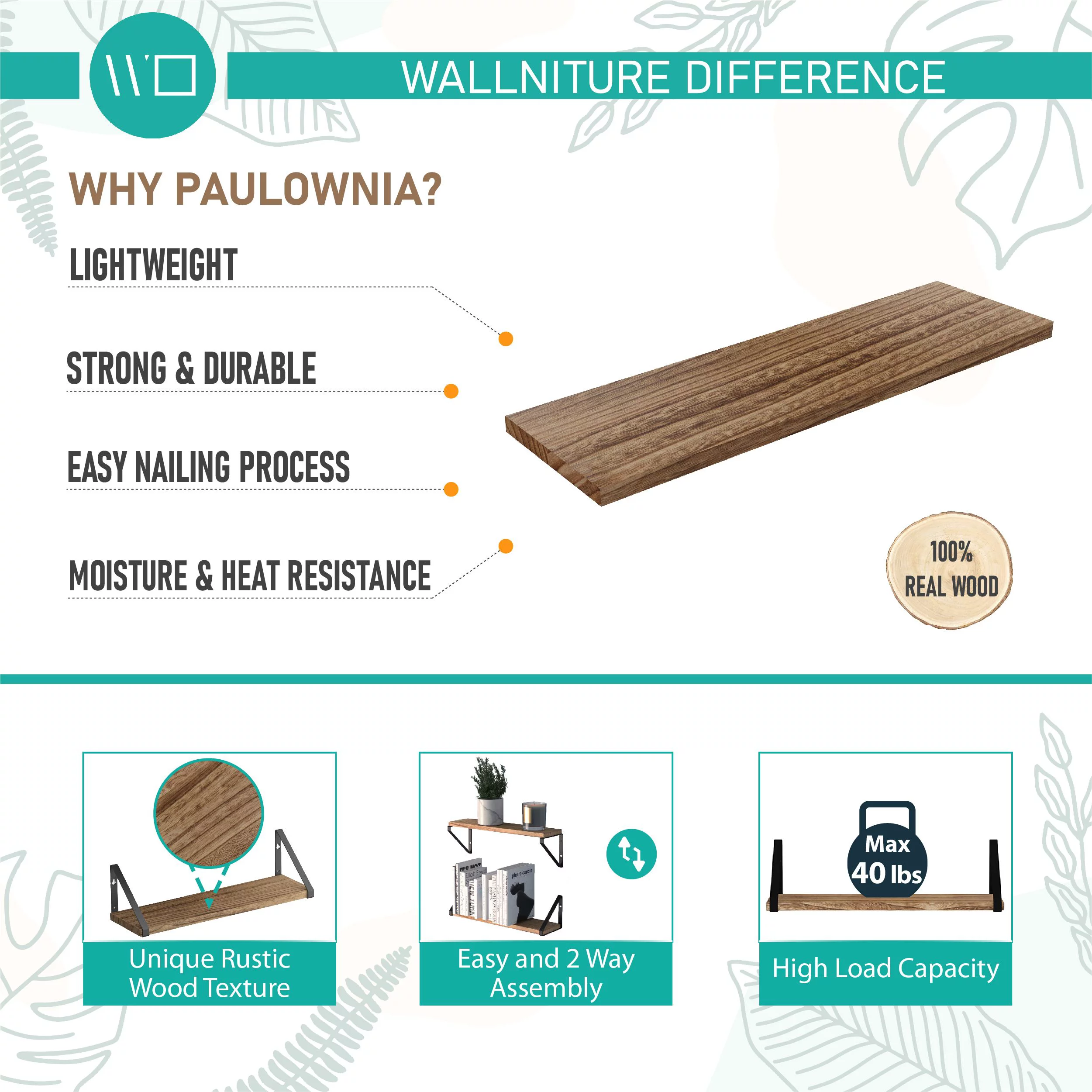 Wallniture Ponza 17" Wall Shelf Rustic Decor Set of 4 Floating Shelves, Wood, Natural Burned - Image 13