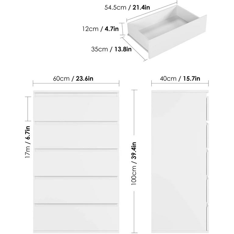 Homfa 5 Drawer White Dresser, Modern Storage Cabinet for Bedroom, White Chest of Drawers Wood Organizer for Living Room - Image 7