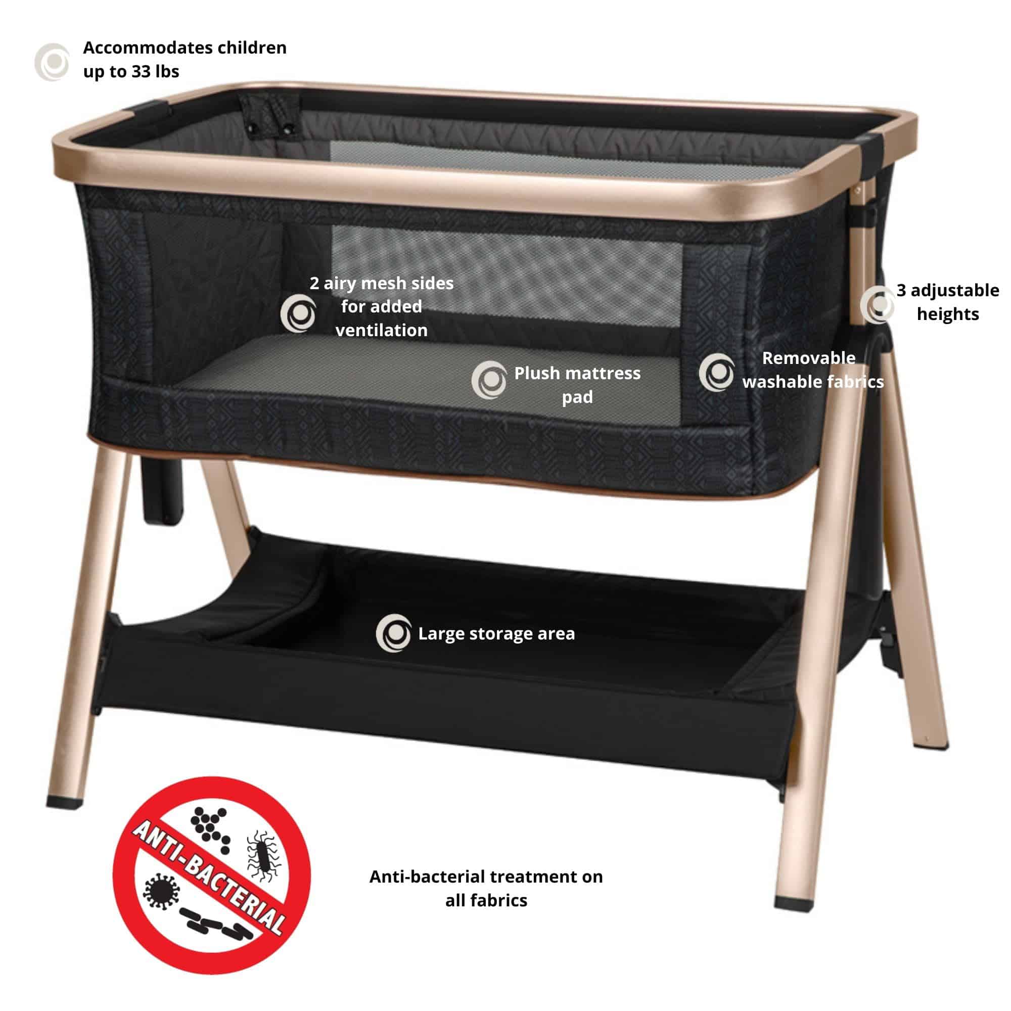 Monbebe Suite Slumber Height Adjustable Baby Bassinet, Urban Boho - Image 8