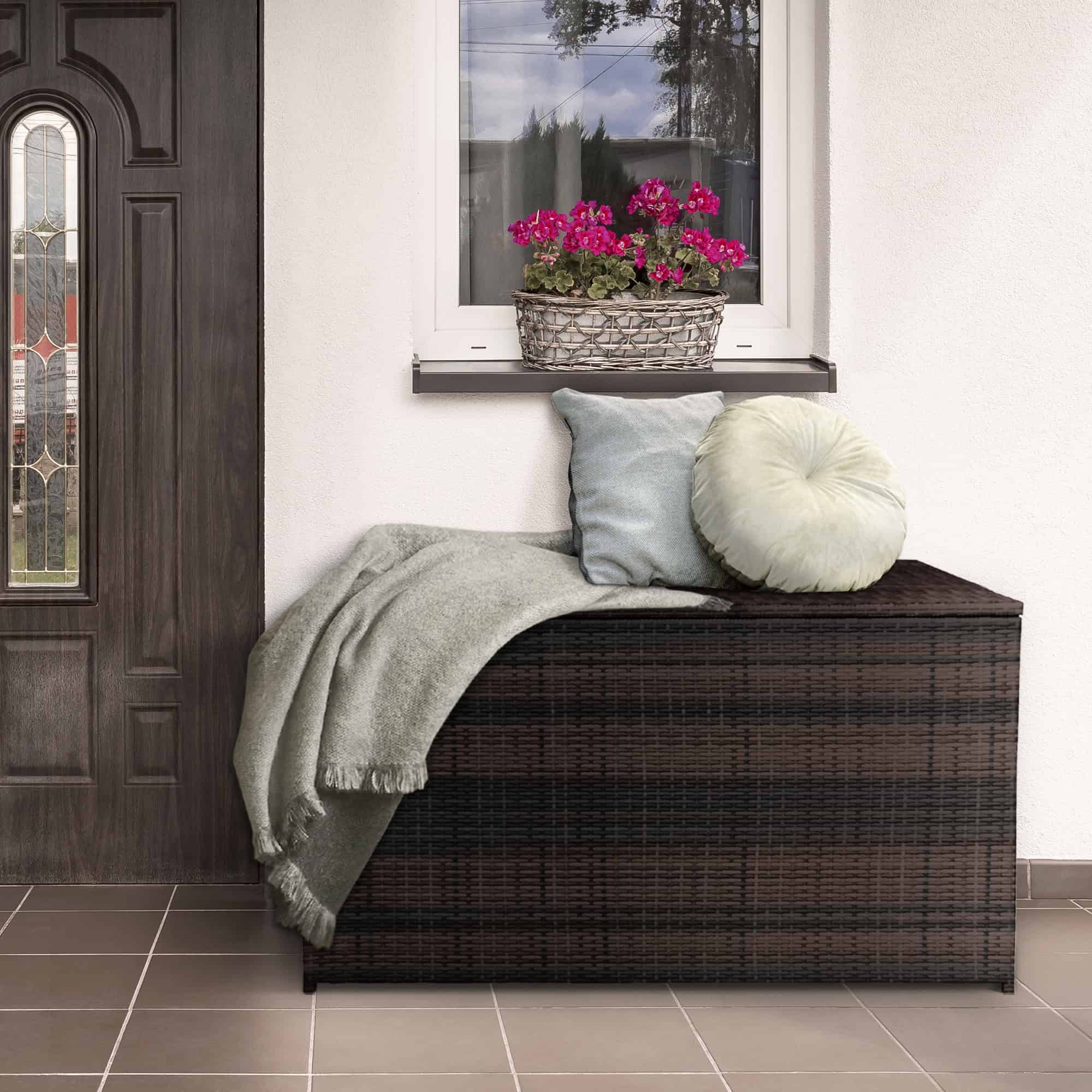Teamson Home Wicker 154 Gallon Outdoor Deck Box for Cushions Storage, Brown - Image 3