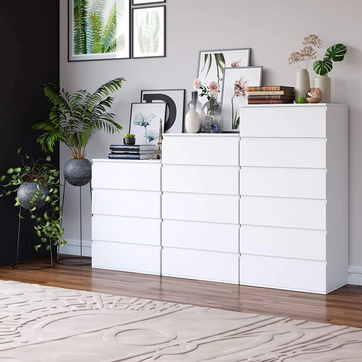 Homfa 5 Drawer White Dresser, Modern Storage Cabinet for Bedroom, White Chest of Drawers Wood Organizer for Living Room - Image 3