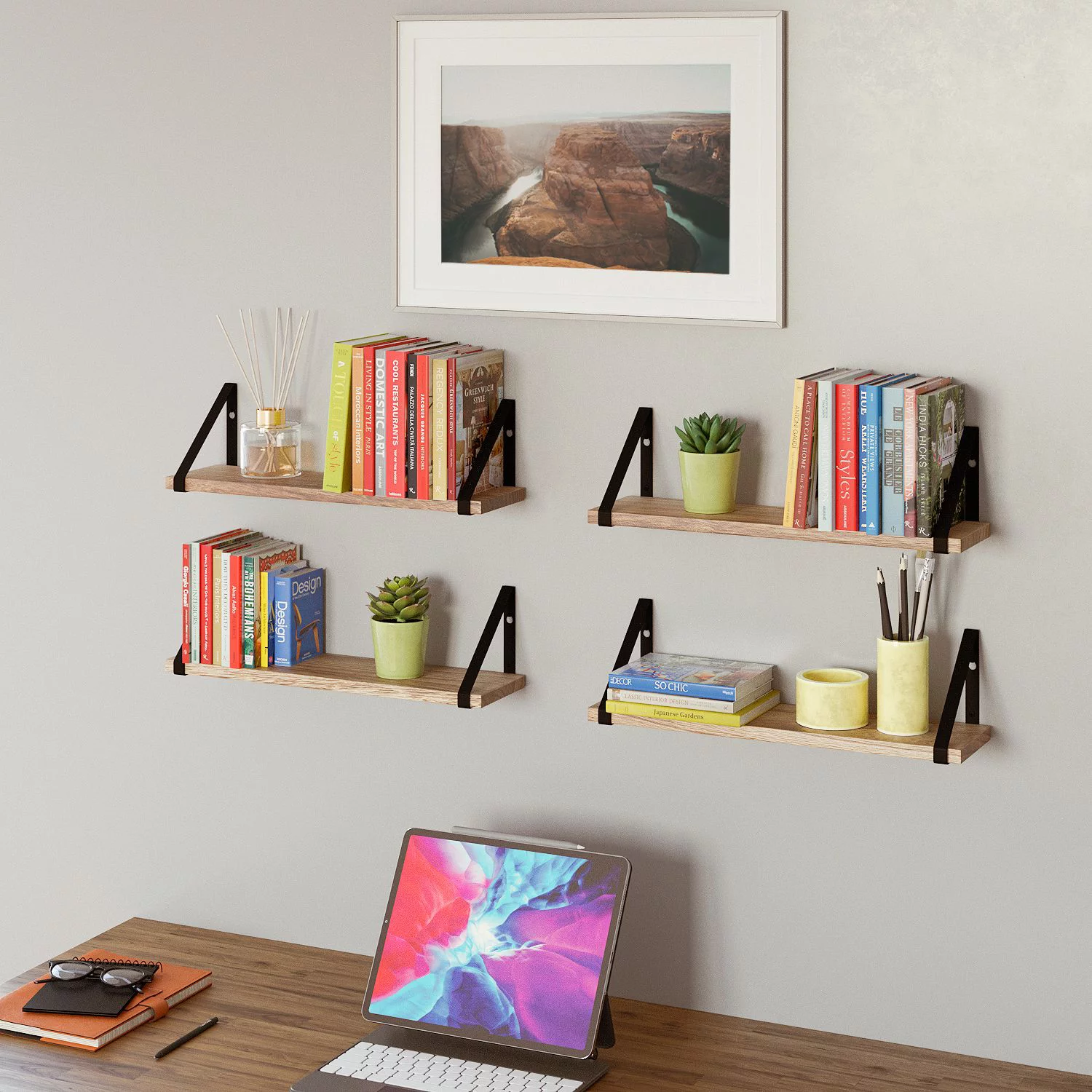 Wallniture Ponza 17" Wall Shelf Rustic Decor Set of 4 Floating Shelves, Wood, Natural Burned - Image 10