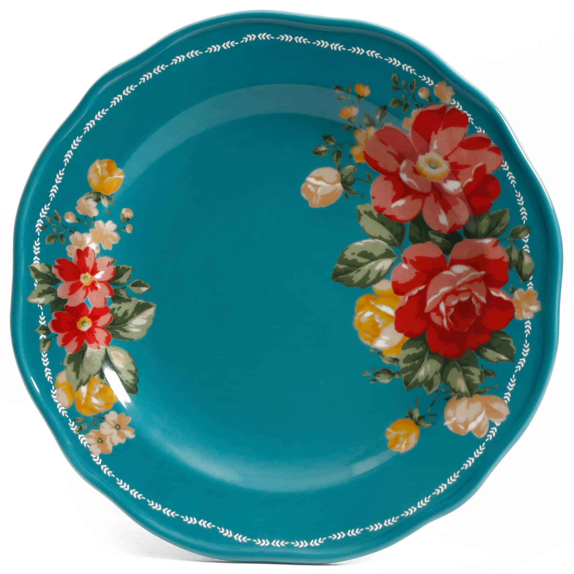 The Pioneer Woman Vintage Floral 12-Piece Dinnerware Set, Teal - Image 4