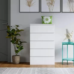 Alternative view of Homfa 5 Drawer White Dresser, Modern Storage Cabinet for Bedroom, White Chest of Drawers Wood Organizer for Living Room