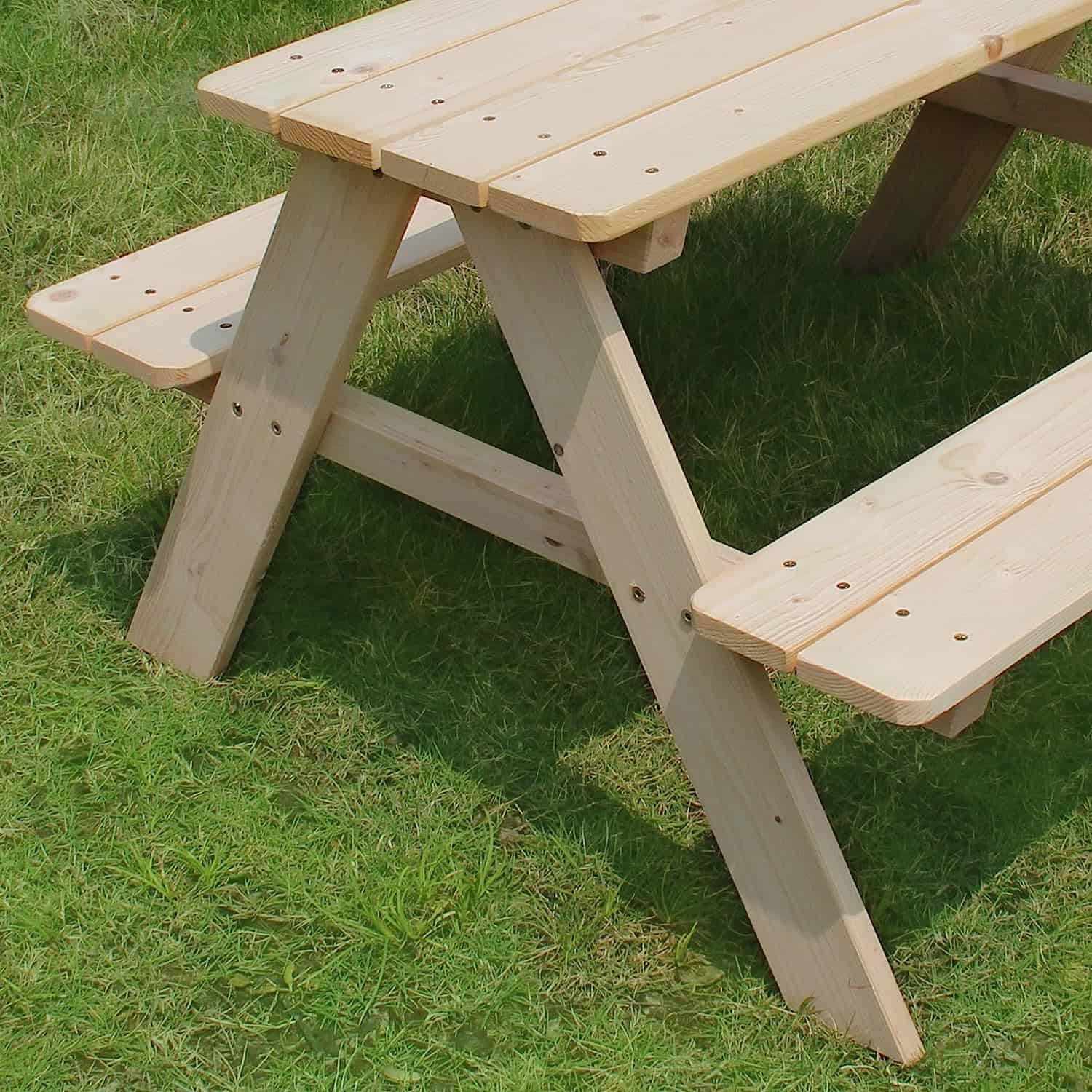 Merry Garden Kids Wooden Picnic Bench Outdoor Patio Dining Table, Natural - Image 2