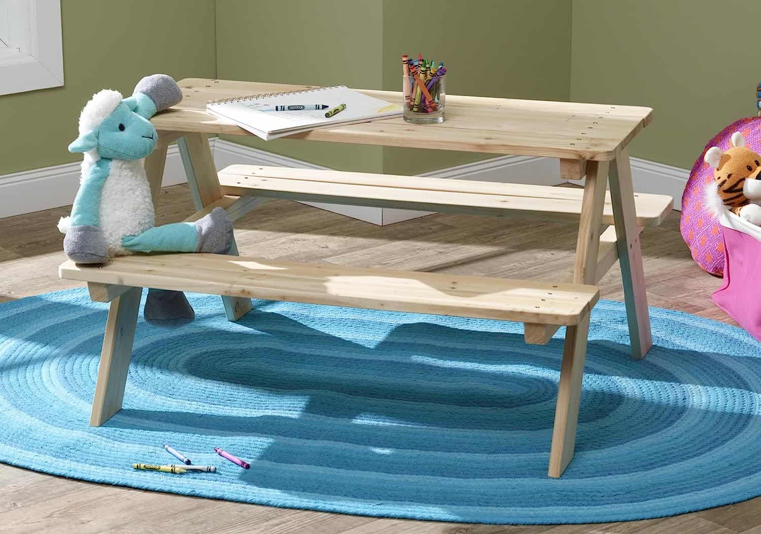 Merry Garden Kids Wooden Picnic Bench Outdoor Patio Dining Table, Natural - Image 9