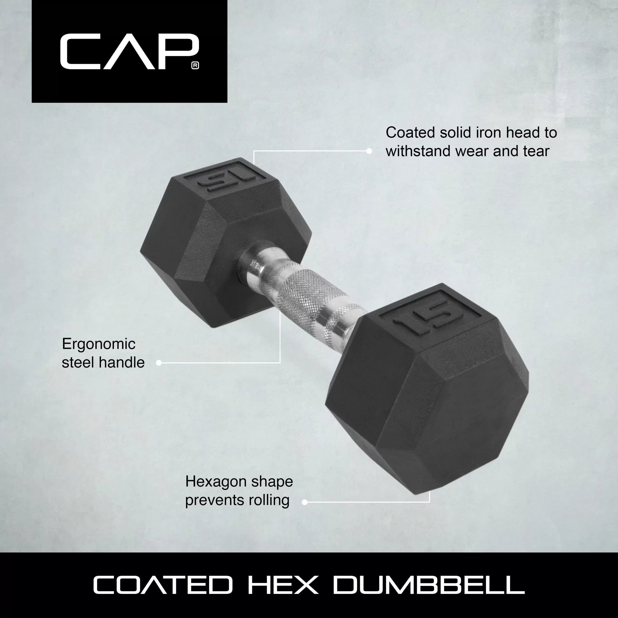 CAP Barbell, 25lb Coated Rubber Hex Dumbbell, Pair - Image 5