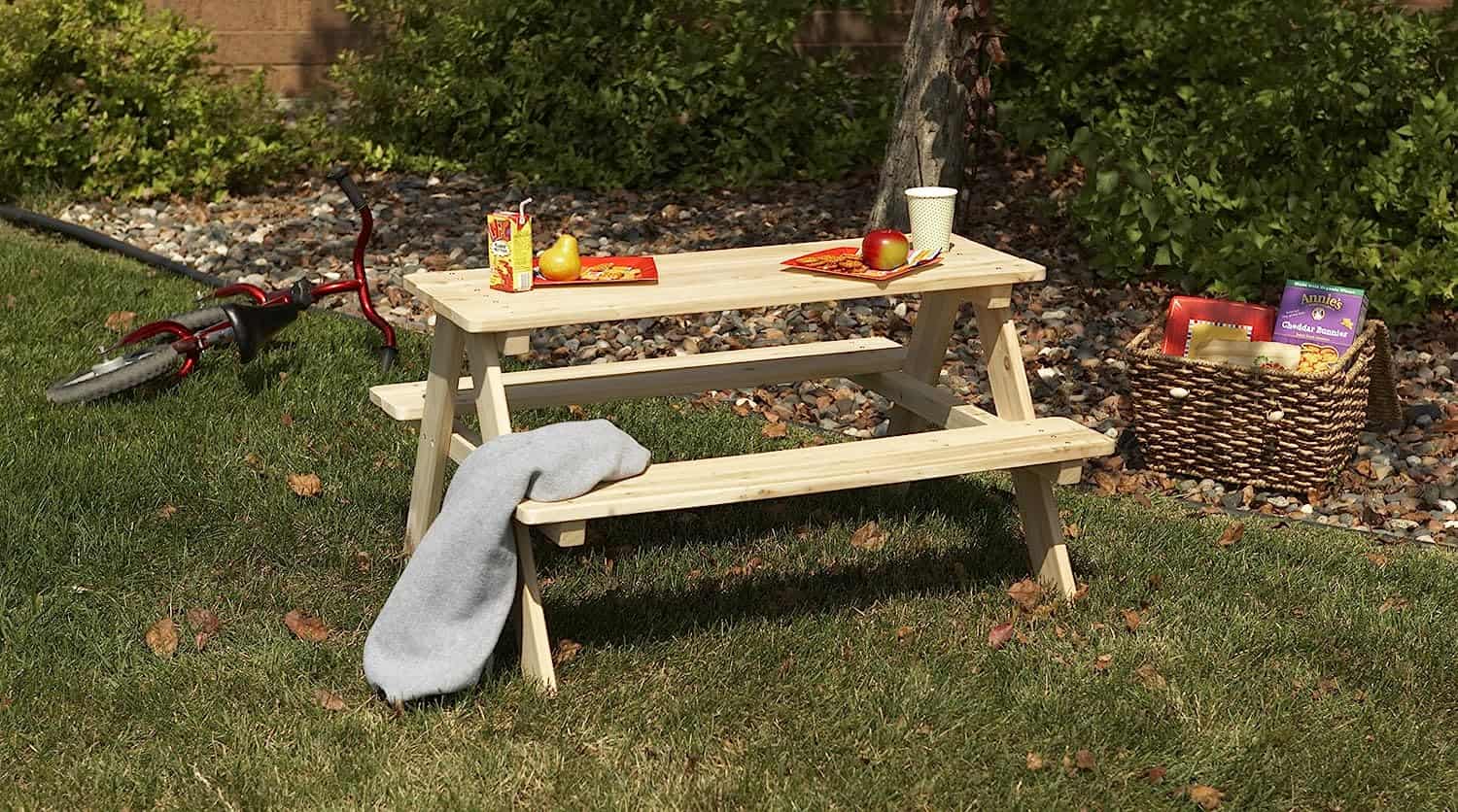 Merry Garden Kids Wooden Picnic Bench Outdoor Patio Dining Table, Natural - Image 7