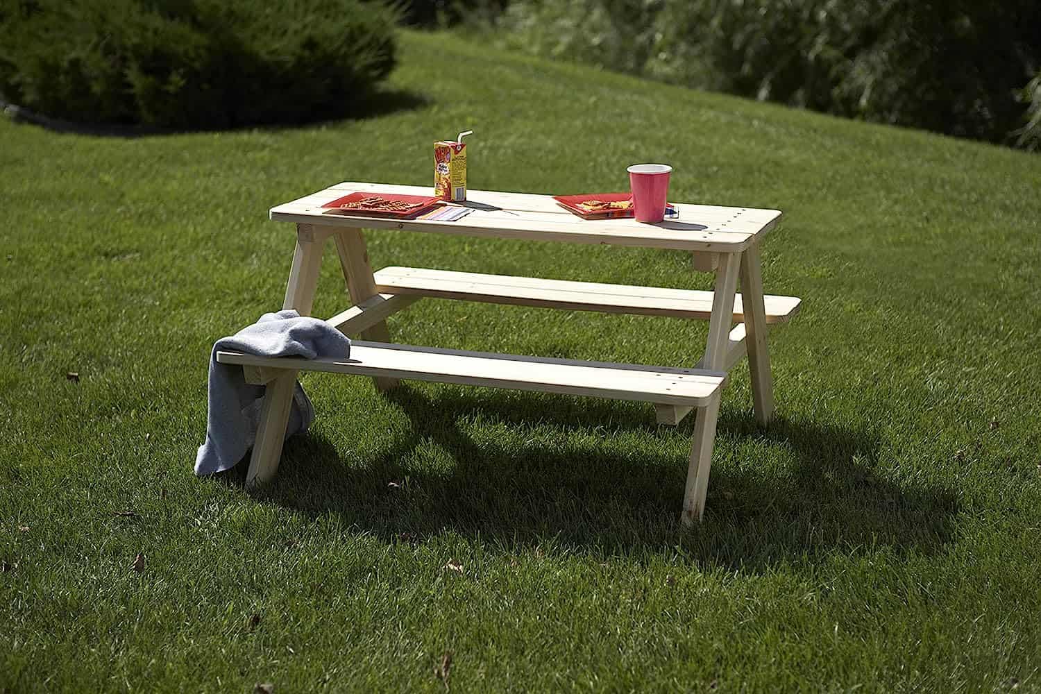 Merry Garden Kids Wooden Picnic Bench Outdoor Patio Dining Table, Natural - Image 8