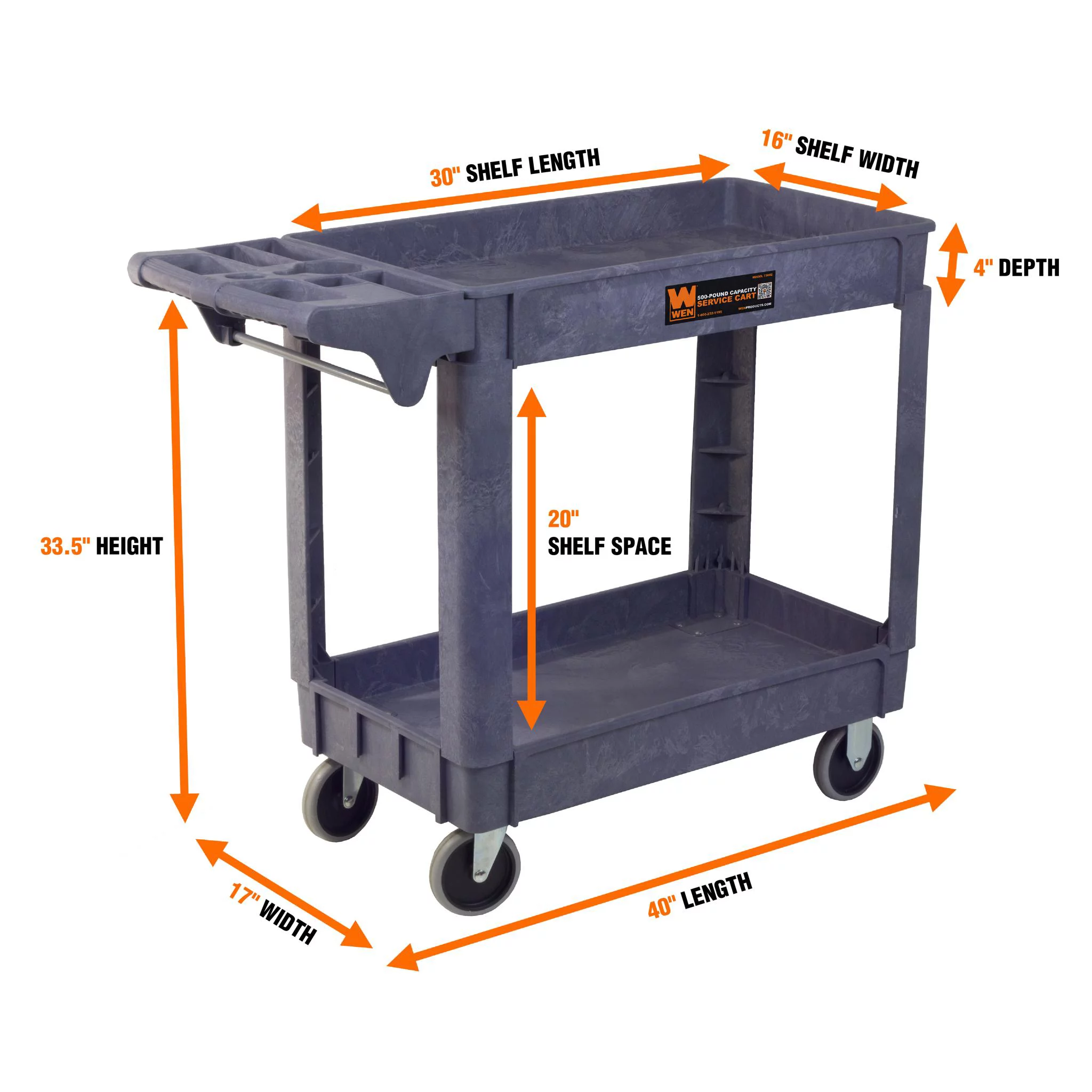 WEN 500-Pound Capacity 40 by 17-Inch Service Utility Cart - Image 2