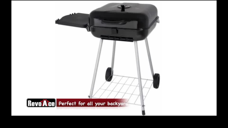 RevoAce 22" Square Charcoal Grill with Foldable Side Shelf, Black - Image 12