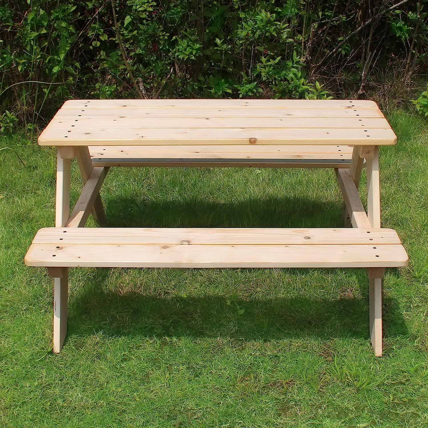 Merry Garden Kids Wooden Picnic Bench Outdoor Patio Dining Table, Natural - Image 5