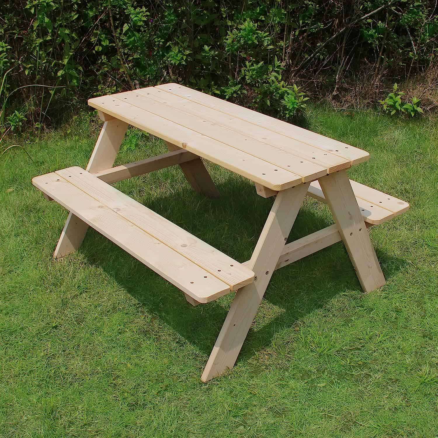 Merry Garden Kids Wooden Picnic Bench Outdoor Patio Dining Table, Natural