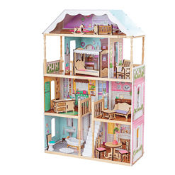 KidKraft Charlotte Classic Wooden Dollhouse with EZ Kraft Assembly, 14-Piece Accessory Set, for 12-Inch Dolls, Gift for Ages 3+