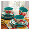 The Pioneer Woman Vintage Floral 12-Piece Dinnerware Set, Teal
