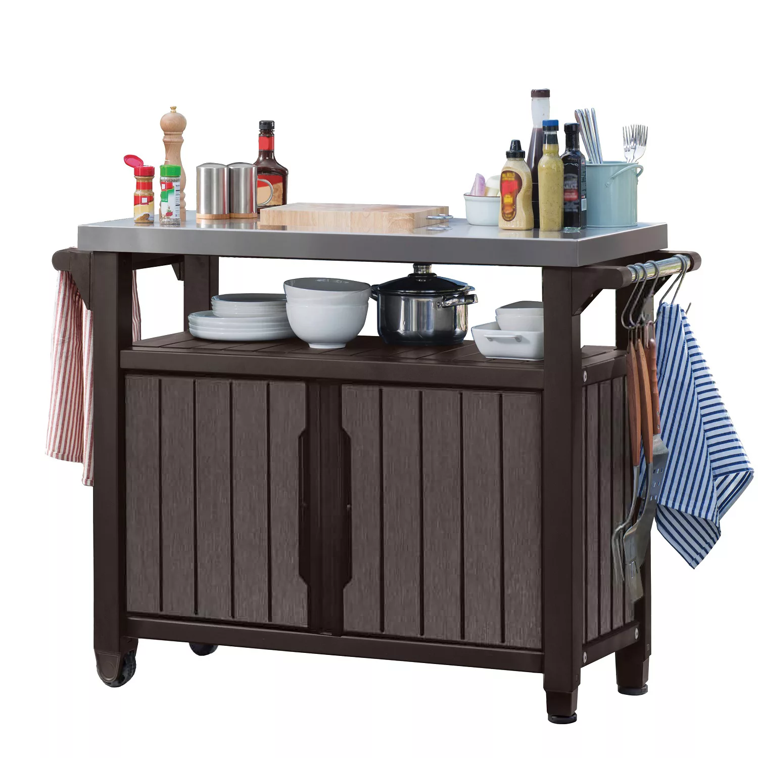 Keter Unity XL Portable Outdoor Table and Storage Cabinet with Hooks for Grill Accessories - Espresso Brown (Copy) - Image 2
