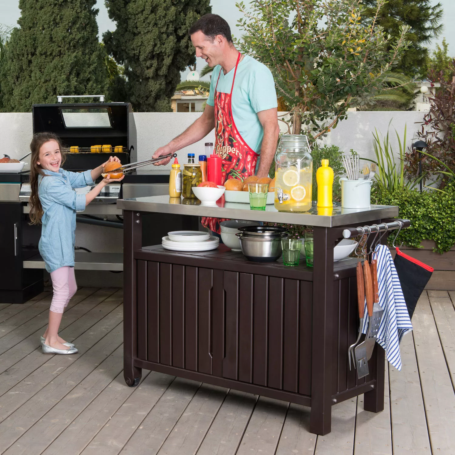 Keter Unity XL Portable Outdoor Table and Storage Cabinet with Hooks for Grill Accessories - Espresso Brown (Copy) - Image 8