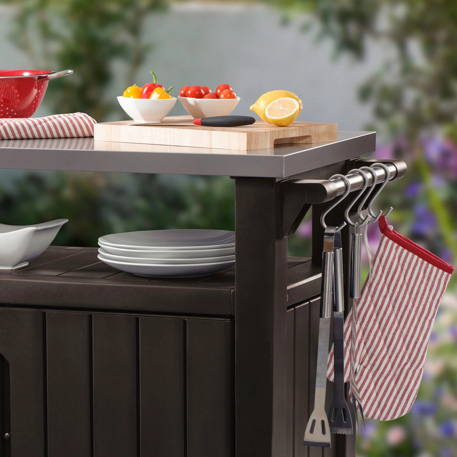 Keter Unity XL Portable Outdoor Table and Storage Cabinet with Hooks for Grill Accessories - Espresso Brown (Copy) - Image 9
