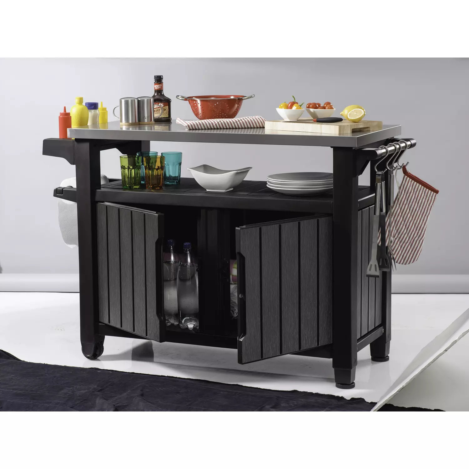 Keter Unity XL Portable Outdoor Table and Storage Cabinet with Hooks for Grill Accessories - Espresso Brown (Copy) - Image 10