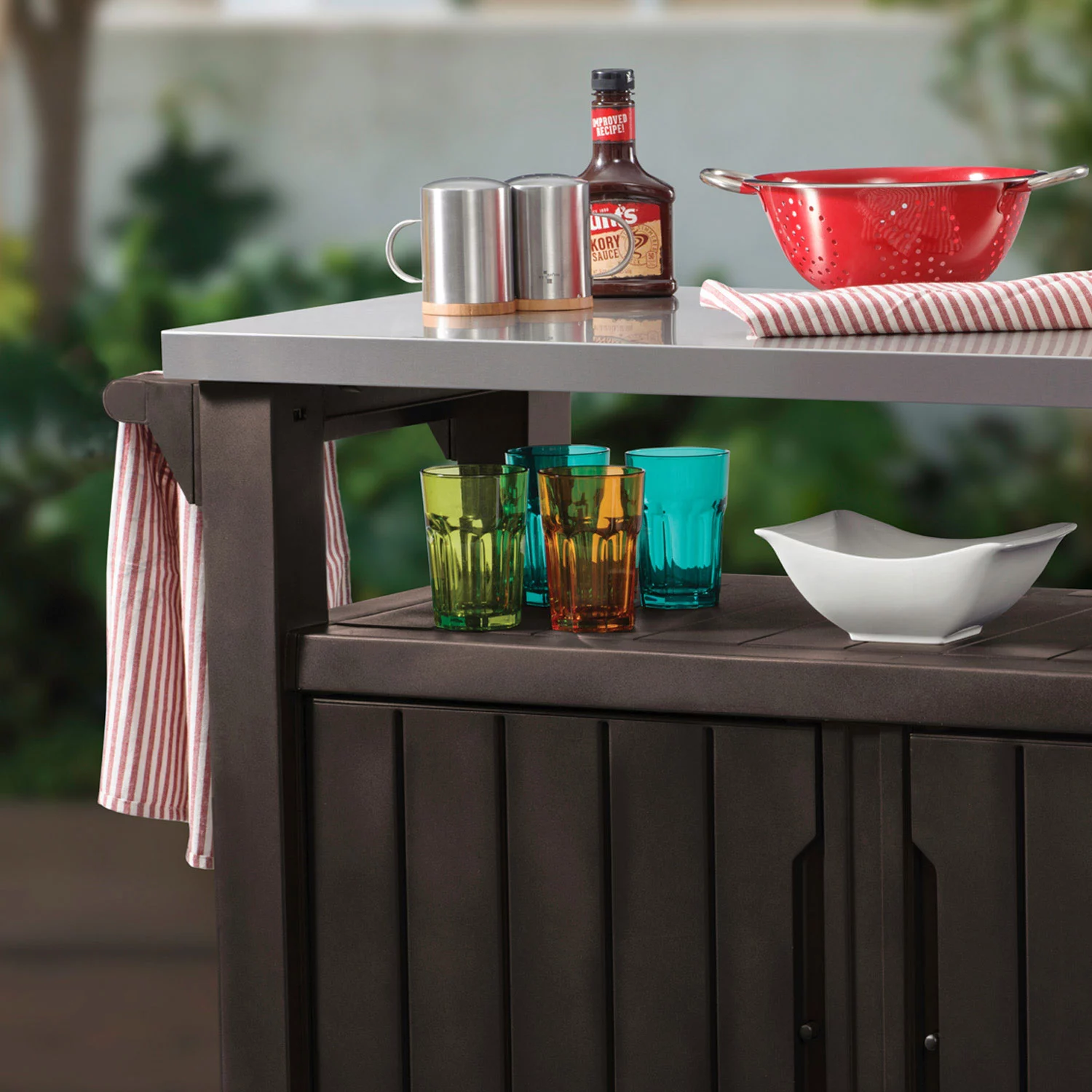 Keter Unity XL Portable Outdoor Table and Storage Cabinet with Hooks for Grill Accessories - Espresso Brown (Copy) - Image 6