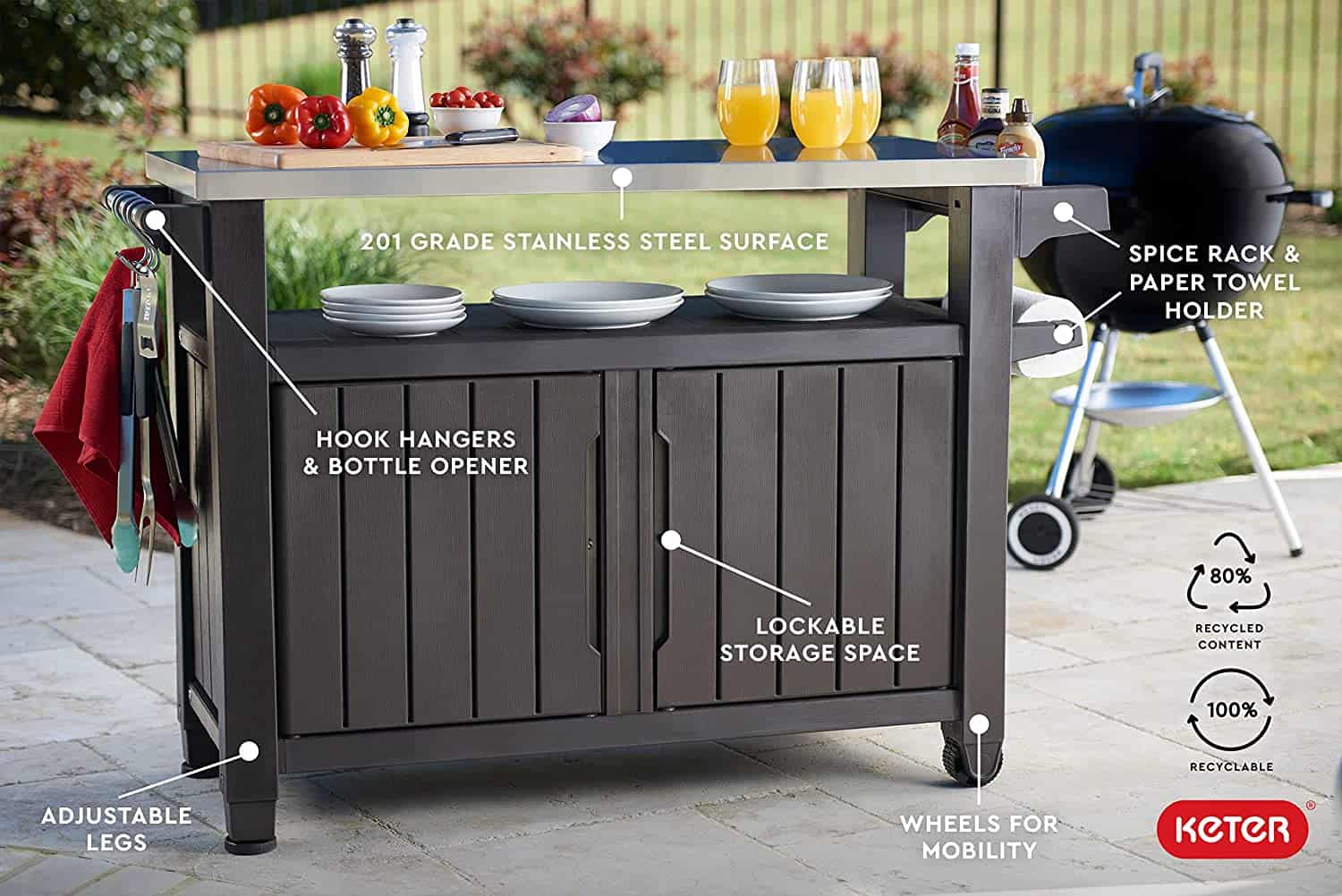 Keter Unity XL Portable Outdoor Table and Storage Cabinet with Hooks for Grill Accessories - Espresso Brown (Copy) - Image 11