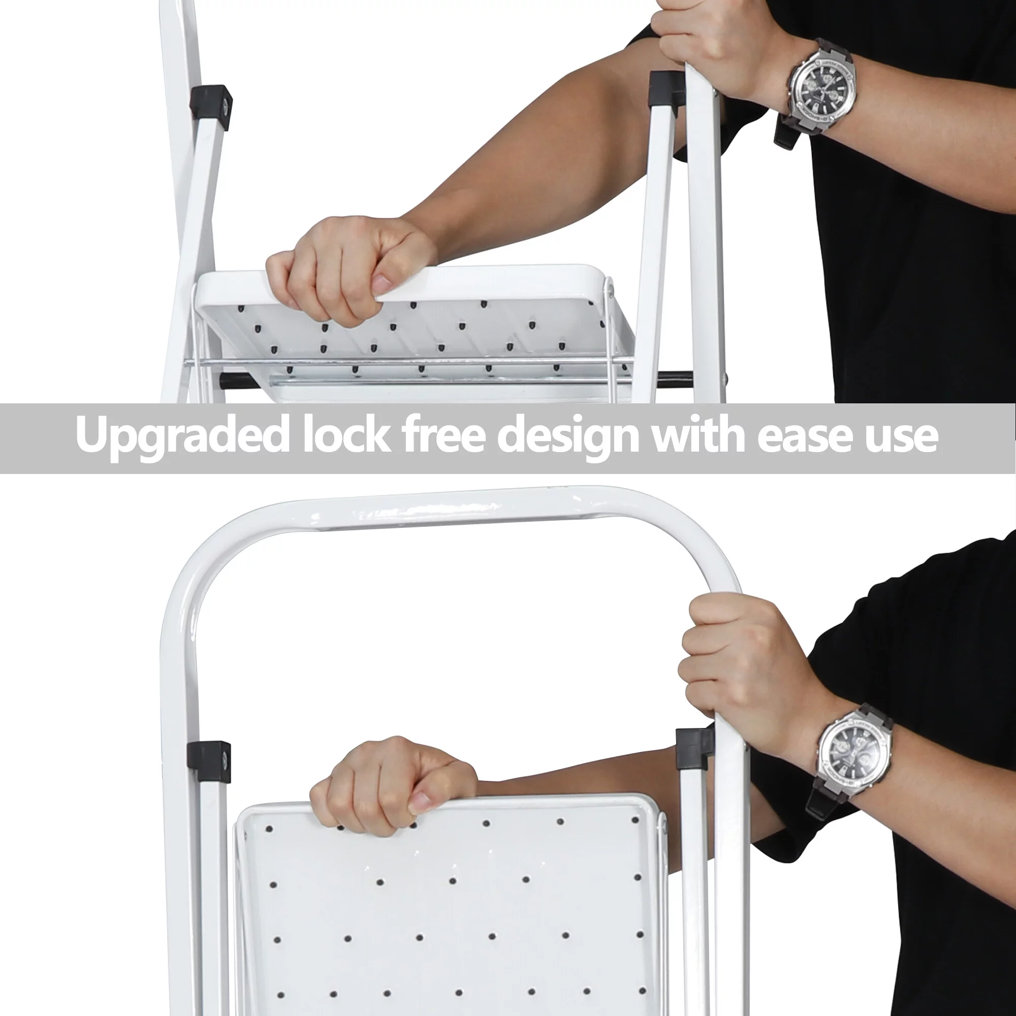 ZENSTYLE Folding 4-Step Ladder Anti-Slip Platform 330 lbs Capacity Portable Steel Frame - Image 6