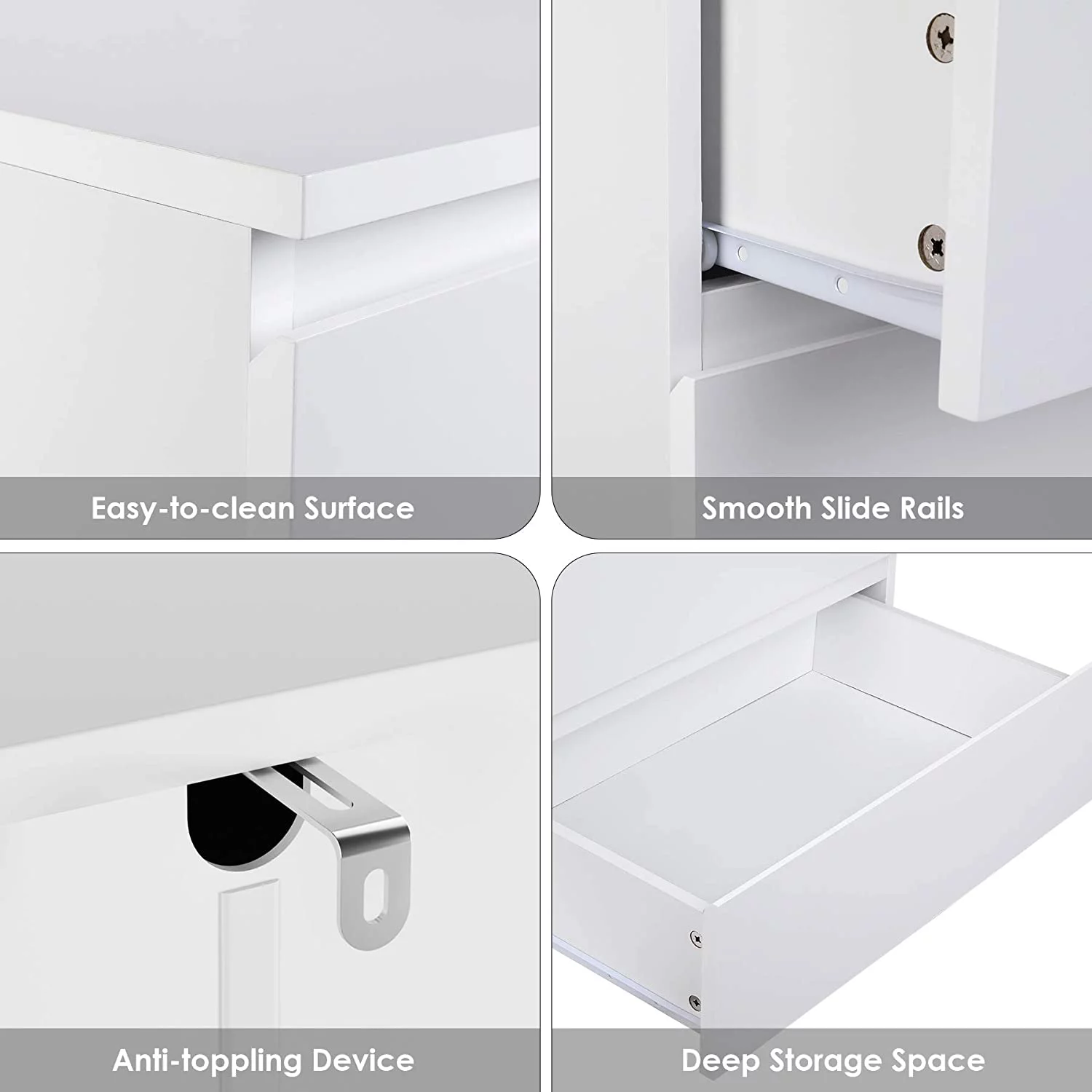 Homfa 5 Drawer White Dresser, Modern Storage Cabinet for Bedroom, White Chest of Drawers Wood Organizer for Living Room - Image 4