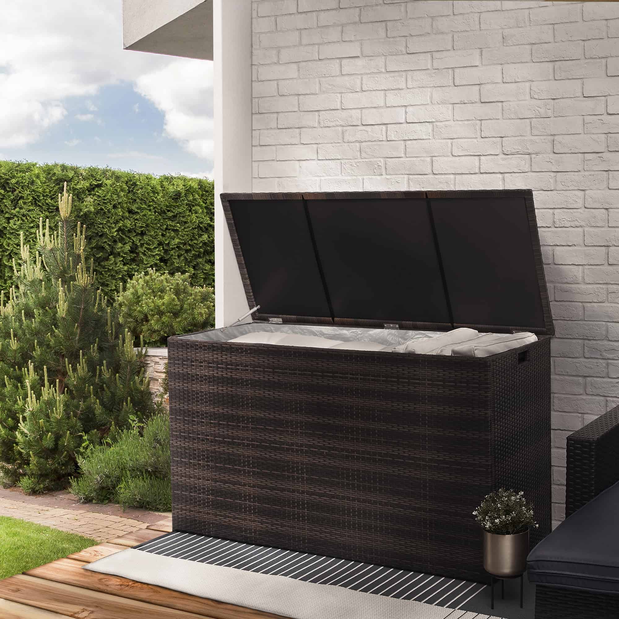 Teamson Home Wicker 154 Gallon Outdoor Deck Box for Cushions Storage, Brown - Image 7