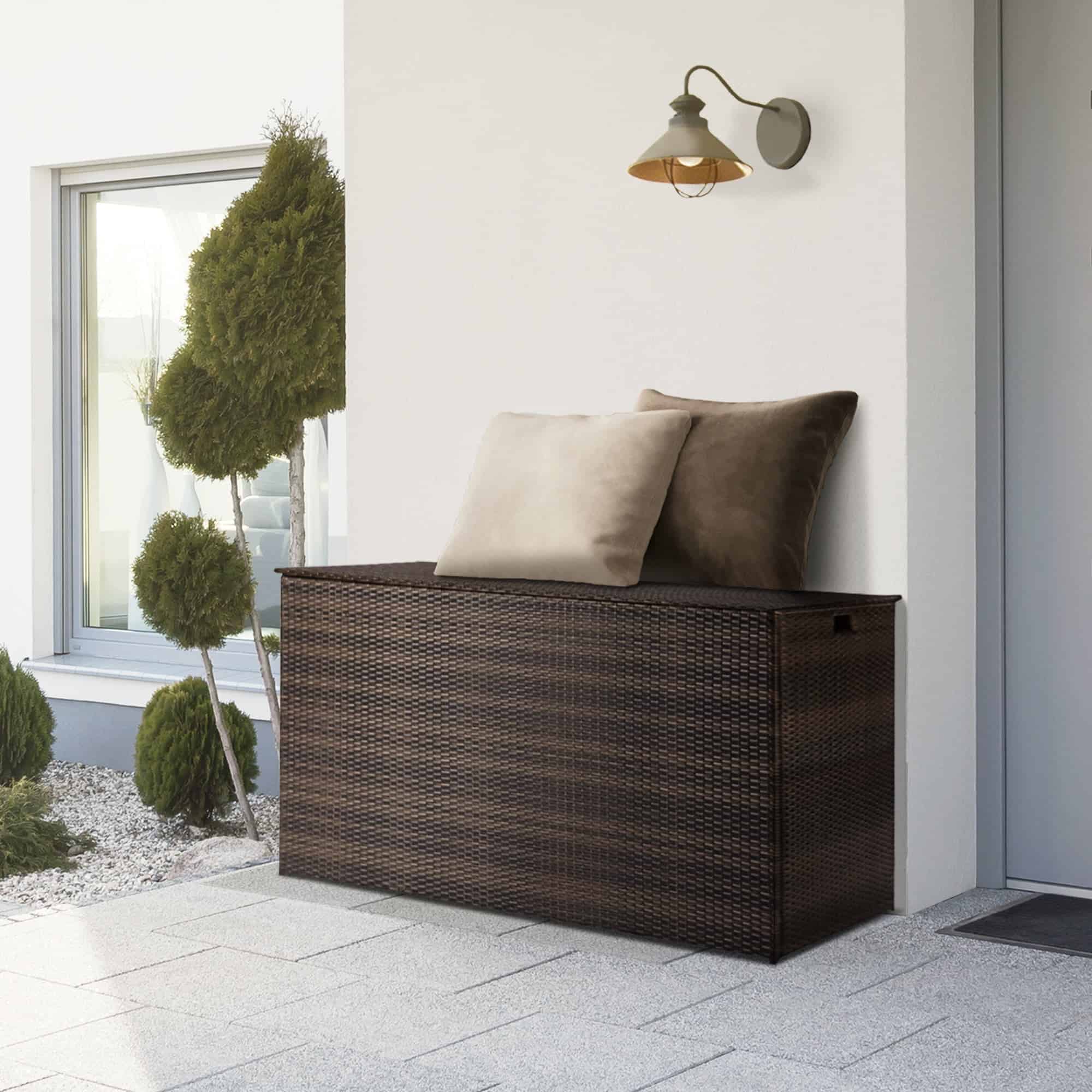 Teamson Home Wicker 154 Gallon Outdoor Deck Box for Cushions Storage, Brown - Image 2