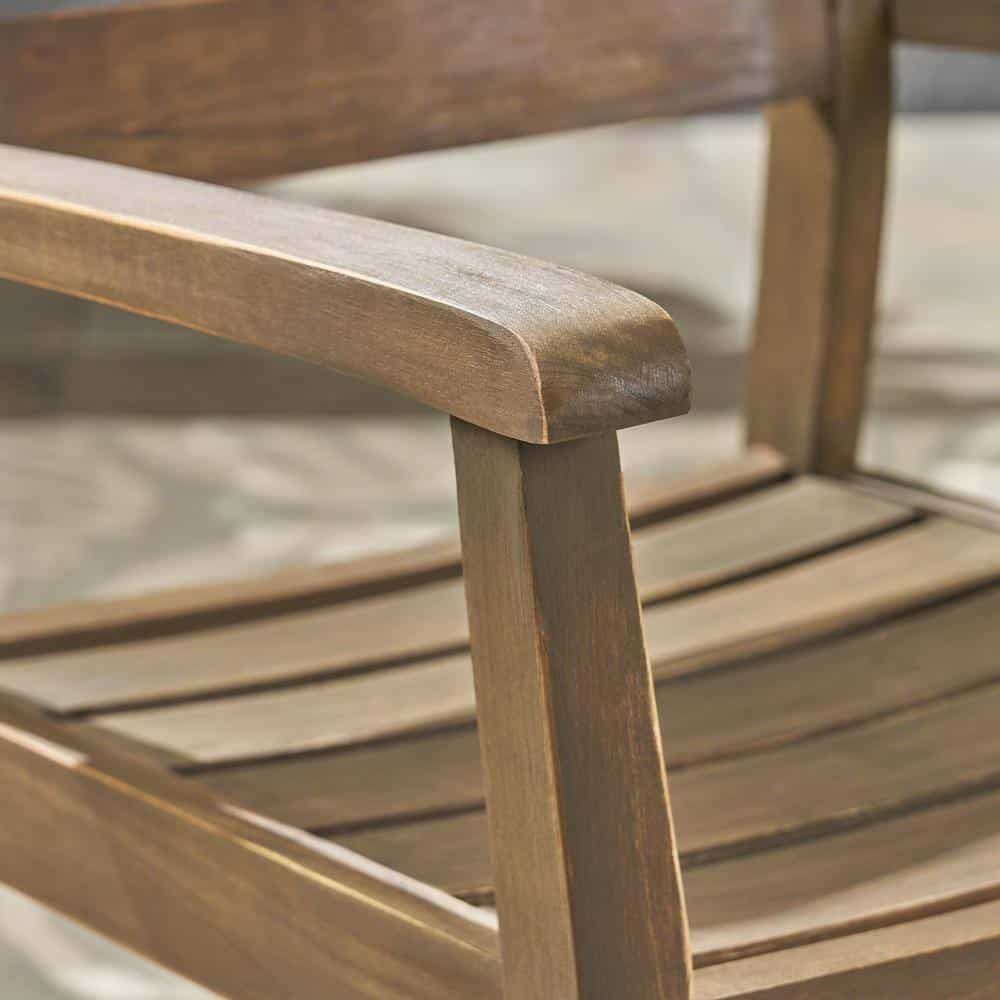 Noble House Stamford Grey 3-Piece Wood Outdoor Bistro Set with Cross-Legged Table - Image 5