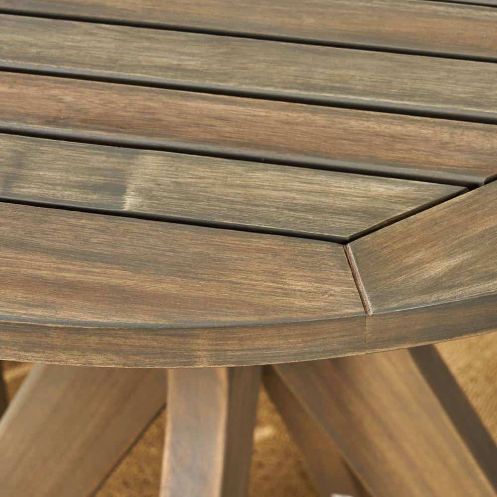 Noble House Stamford Grey 3-Piece Wood Outdoor Bistro Set with Cross-Legged Table - Image 6