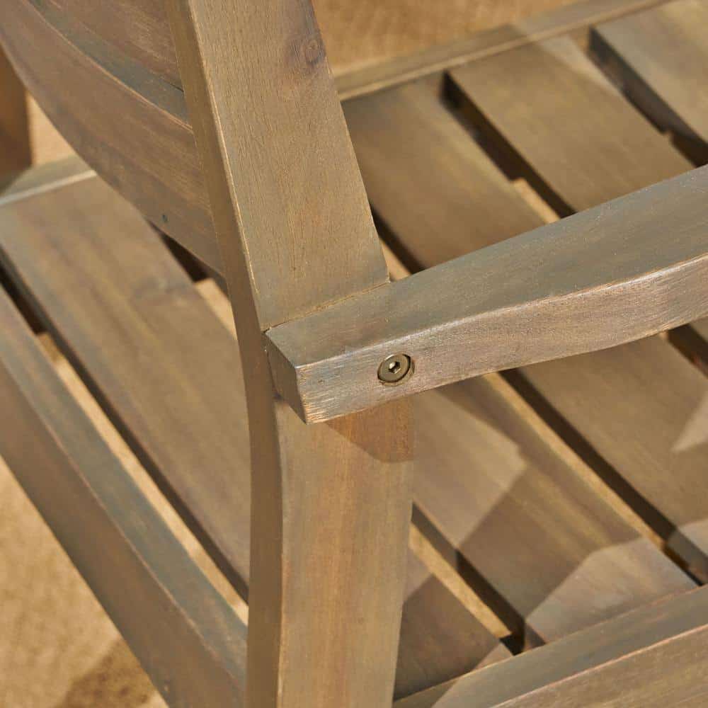 Noble House Stamford Grey 3-Piece Wood Outdoor Bistro Set with Cross-Legged Table - Image 3