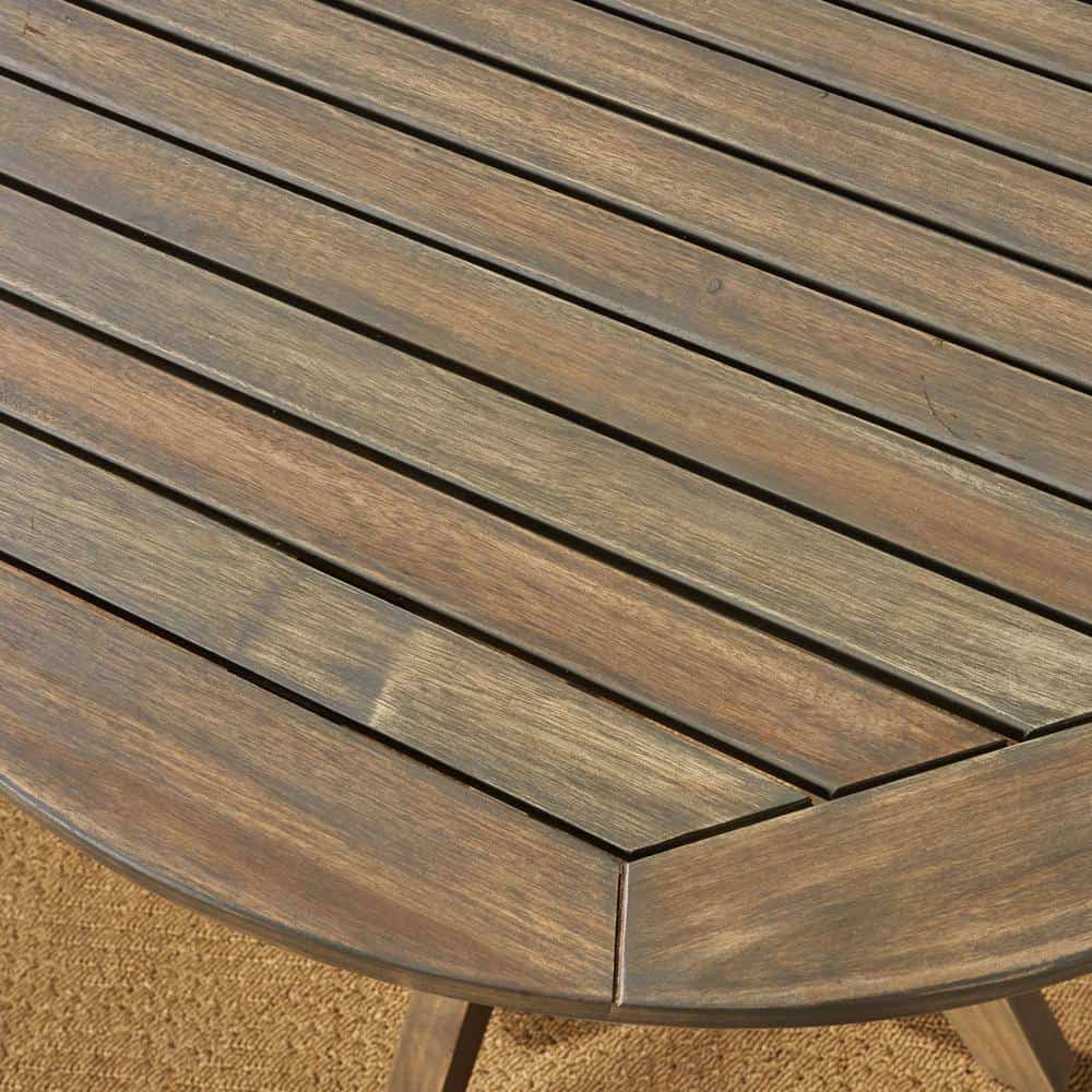 Noble House Stamford Grey 3-Piece Wood Outdoor Bistro Set with Cross-Legged Table - Image 4