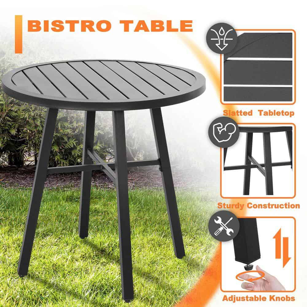 Nuu Garden 3-Piece Metal Patio Outdoor Bistro Set with Round Table and Padded Dining Chairs in Brown - Image 5