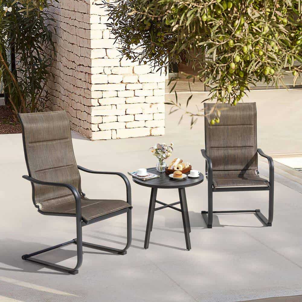 Nuu Garden 3-Piece Metal Patio Outdoor Bistro Set with Round Table and Padded Dining Chairs in Brown - Image 2