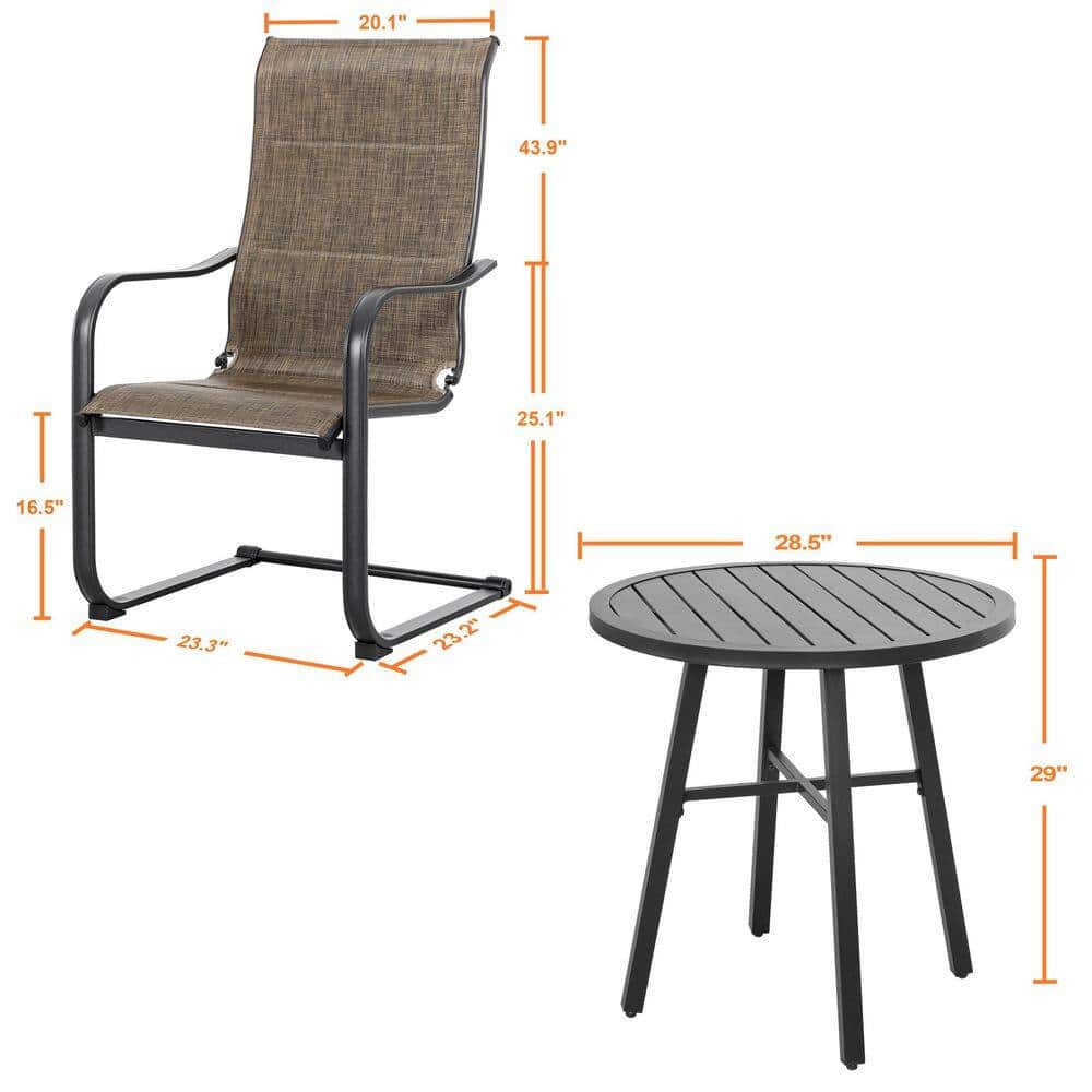 Nuu Garden 3-Piece Metal Patio Outdoor Bistro Set with Round Table and Padded Dining Chairs in Brown - Image 7