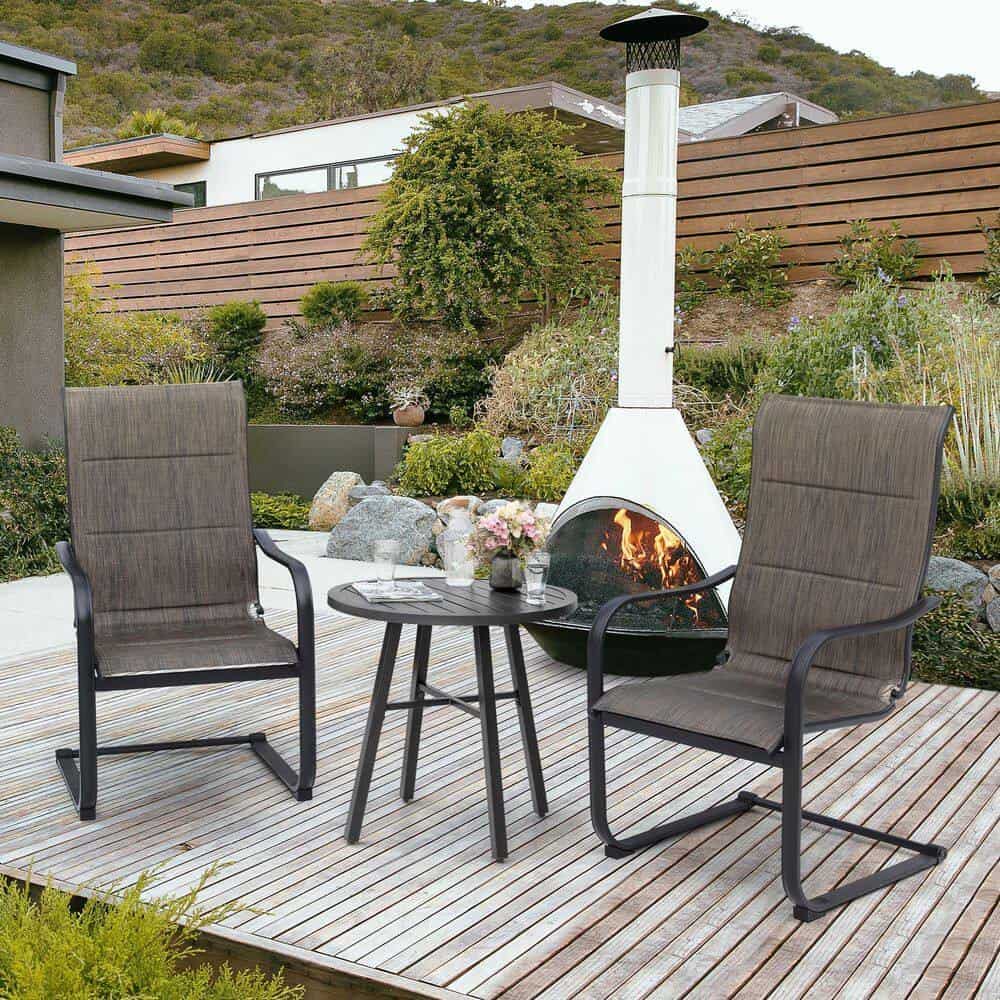 Nuu Garden 3-Piece Metal Patio Outdoor Bistro Set with Round Table and Padded Dining Chairs in Brown - Image 10