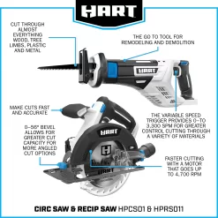 HART 20-Volt Cordless 6-Tool Combo Kit (1) 4.0Ah & (1) 1.5Ah Lithium-Ion Batteries, Charger and Storage Bag