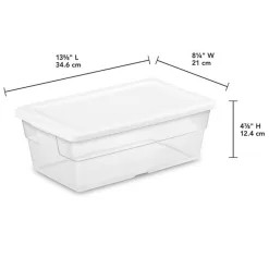 Sterilite 6 Qt Clear Plastic Storage Container Bin, Snap Close White Lid, 72 Pack