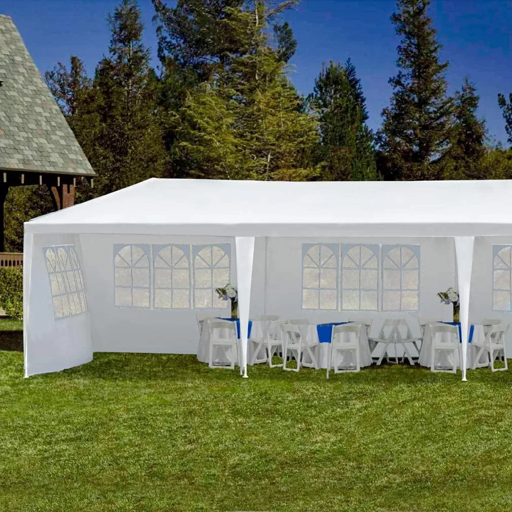 SUGIFT 10'x30' Outdoor Canopy Party Wedding Tent White Gazebo with 5 Side Walls
