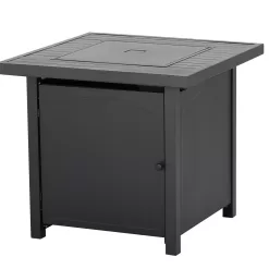 28 in. Outdoor Propane Fire Pit Slat Tabletop with Glass Stone