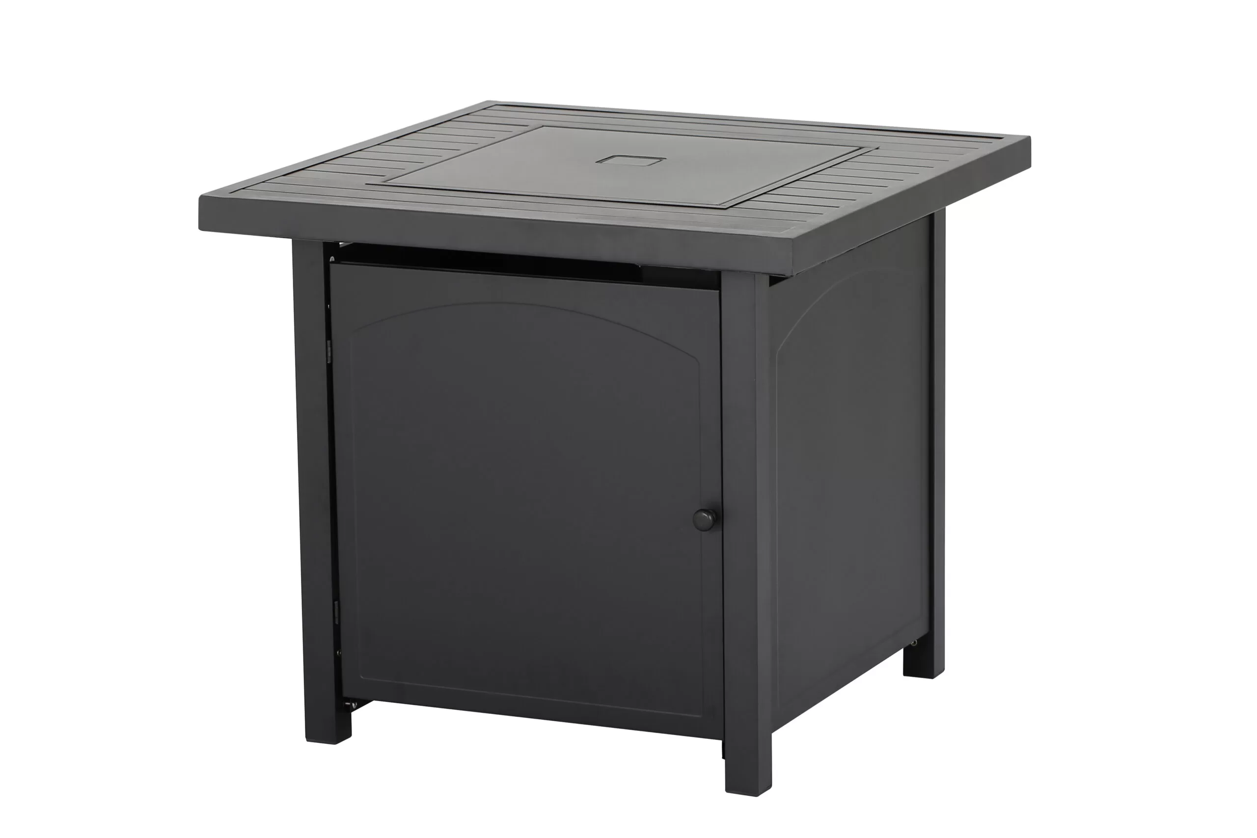 28 in. Outdoor Propane Fire Pit Slat Tabletop with Glass Stone