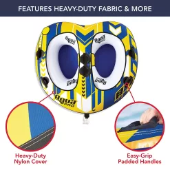 AquaPro Heavy Duty Nylon Deck Style Towable 2 Person Rider, Yellow & Blue
