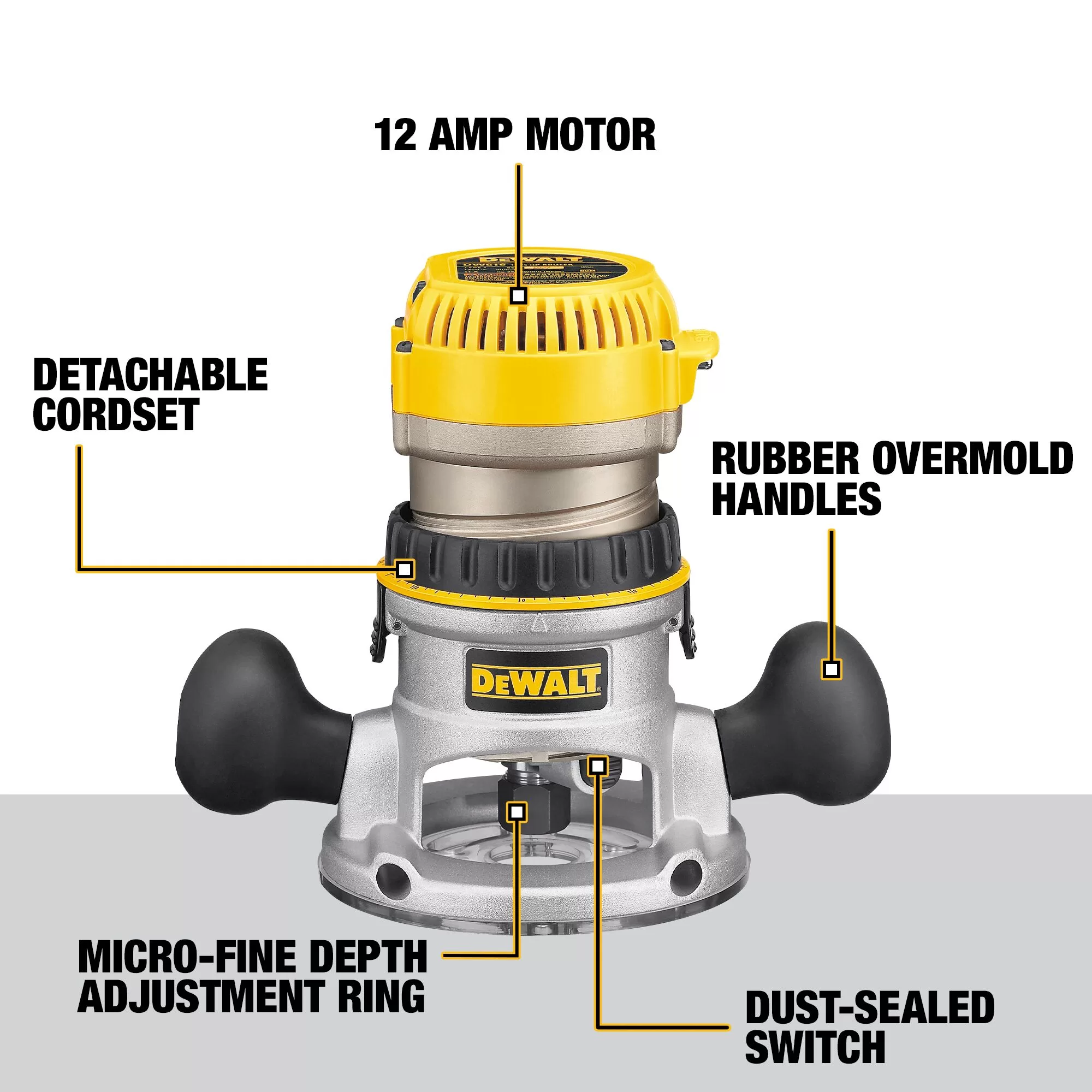 DEWALT DW618PKB 1/4-in and 1/2-in-Amp 2.25-HP Variable Speed Combo Fixed/Plunge Corded Router Soft Case (Tool Only) - Image 2