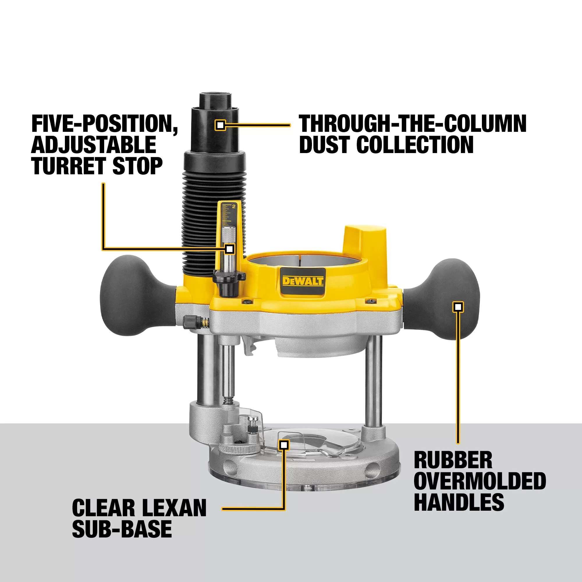 DEWALT DW618PKB 1/4-in and 1/2-in-Amp 2.25-HP Variable Speed Combo Fixed/Plunge Corded Router Soft Case (Tool Only) - Image 3