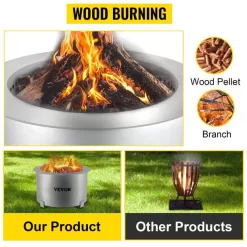 VEVOR Smokeless Fire Pit, Large 22 inch Diameter Wood Burning Fire Pit, Portable Smokeless Fire Bowl for Picnic Camping Backyard Silver