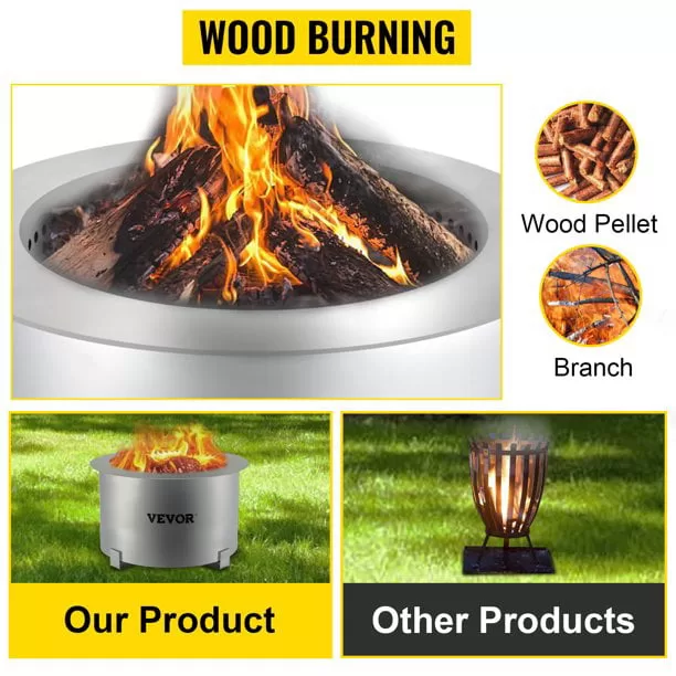 VEVOR Smokeless Fire Pit, Large 22 inch Diameter Wood Burning Fire Pit, Portable Smokeless Fire Bowl for Picnic Camping Backyard Silver