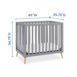 Delta Children Essex Convertible Mini Baby Crib with Mattress, Grey/Natural