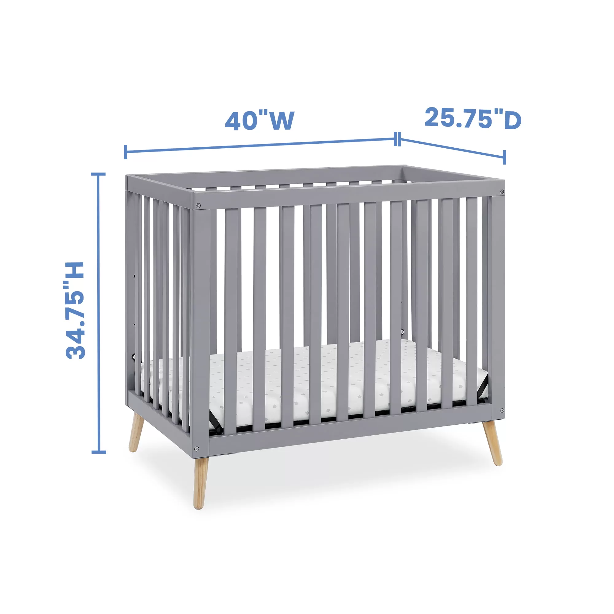 Delta Children Essex Convertible Mini Baby Crib with Mattress, Grey/Natural