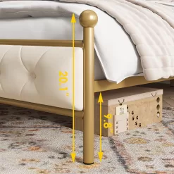 Homfa King Size Bed Frame, Metal Tubular Platform Bed - Beige - King